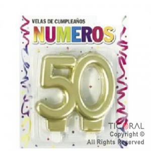 VELAS NUMERO DOBLE METALIZADA 50 A�OS ORO x 1